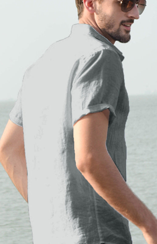 Men's Casual Linen Lapel Button Short-Sleeved Shirt - Premium Shirt & Tops from kakaclo - Just $11.88! Shop now at Craftklart.store