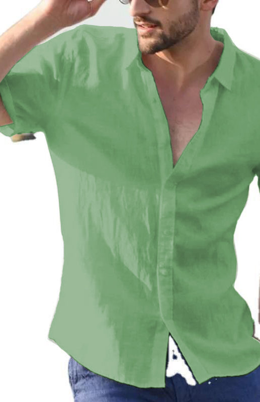 Men's Casual Linen Lapel Button Short-Sleeved Shirt - Premium Shirt & Tops from kakaclo - Just $11.88! Shop now at Craftklart.store