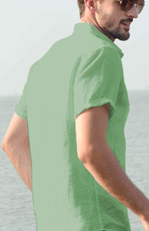 Men's Casual Linen Lapel Button Short-Sleeved Shirt - Premium Shirt & Tops from kakaclo - Just $11.88! Shop now at Craftklart.store
