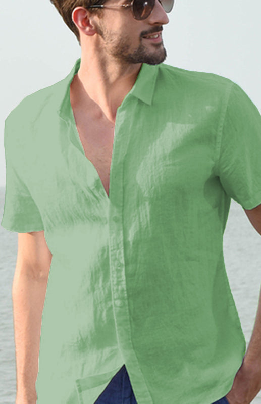 Men's Casual Linen Lapel Button Short-Sleeved Shirt - Premium Shirt & Tops from kakaclo - Just $11.88! Shop now at Craftklart.store