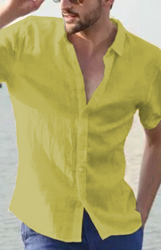 Men's Casual Linen Lapel Button Short-Sleeved Shirt - Premium Shirt & Tops from kakaclo - Just $11.88! Shop now at Craftklart.store