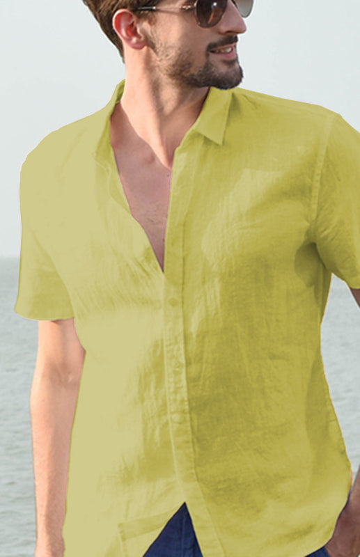 Men's Casual Linen Lapel Button Short-Sleeved Shirt - Premium Shirt & Tops from kakaclo - Just $11.88! Shop now at Craftklart.store