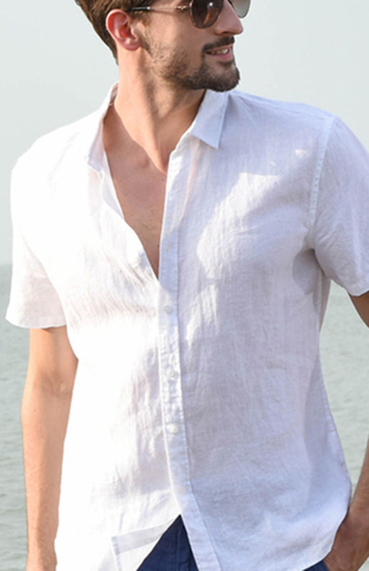 Men's Casual Linen Lapel Button Short-Sleeved Shirt - Premium Shirt & Tops from kakaclo - Just $11.88! Shop now at Craftklart.store