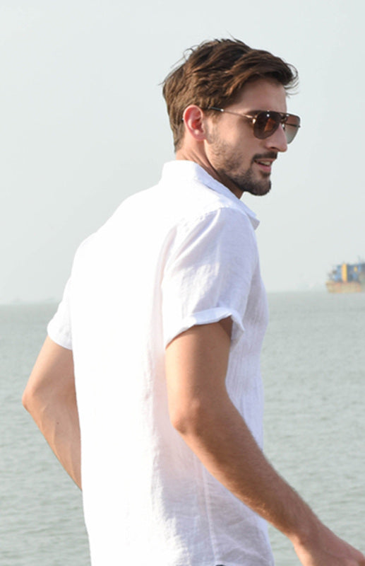 Men's Casual Linen Lapel Button Short-Sleeved Shirt - Premium Shirt & Tops from kakaclo - Just $11.88! Shop now at Craftklart.store