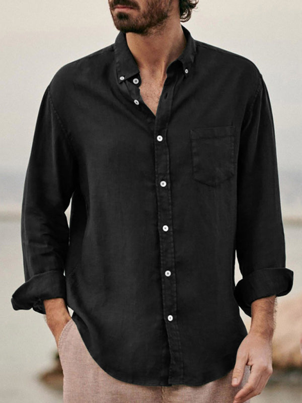 Men's Loose Single-breasted Long-sleeved Lapel Shirt