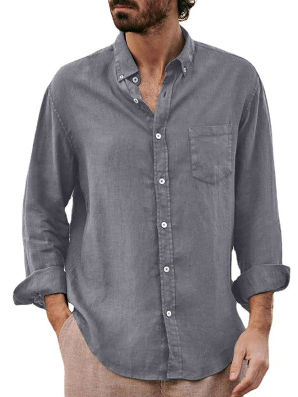 Men's Loose Single-breasted Long-sleeved Lapel Shirt
