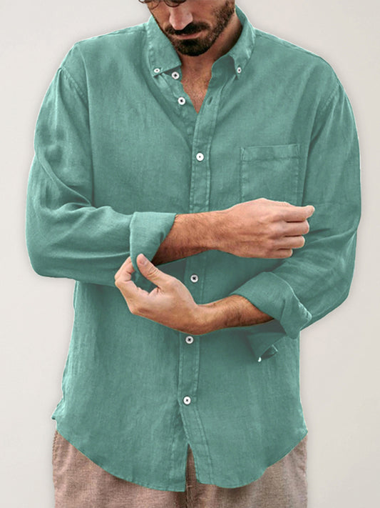 Men's Loose Single-breasted Long-sleeved Lapel Shirt
