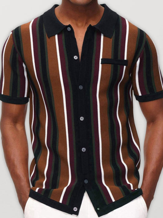Men's single Breasted Color Contrast Stripe Short Sleeve Shirt - Premium Polo Shirt from kakaclo - Just $18.95! Shop now at Craftklart.store