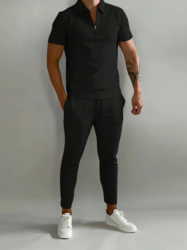 Men's Solid Color Lapel Short-sleeved POLO Shirt + Trousers Set - Premium Shirt & Tops from Craftklart Dropship - Just $18.98! Shop now at Craftklart.store