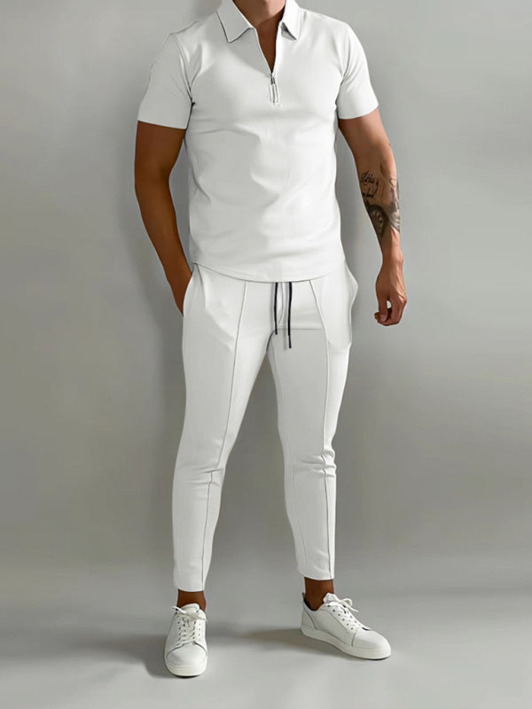 Men's Solid Color Lapel Short-sleeved POLO Shirt + Trousers Set - Premium Shirt & Tops from Craftklart Dropship - Just $18.98! Shop now at Craftklart.store