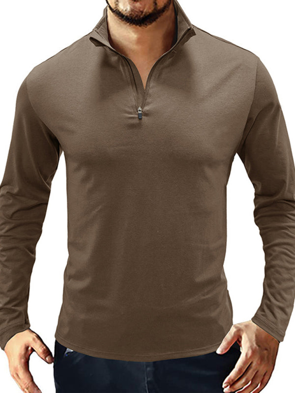New Men's Long Sleeve Stand Collar Pullover Zip Polo Shirt - Premium Polo from kakaclo - Just $13.92! Shop now at Craftklart.store