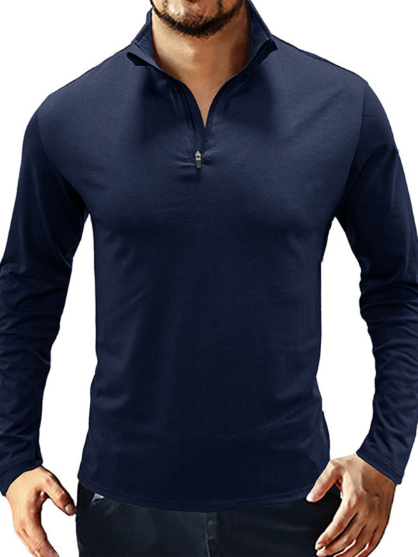 New Men's Long Sleeve Stand Collar Pullover Zip Polo Shirt - Premium Polo from kakaclo - Just $13.92! Shop now at Craftklart.store