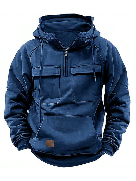Men's Hooded Solid Color Sports Multi-pocket Leather Sweatshirt Jacket - Premium Hoodie from kakaclo - Just $36! Shop now at Craftklart.store