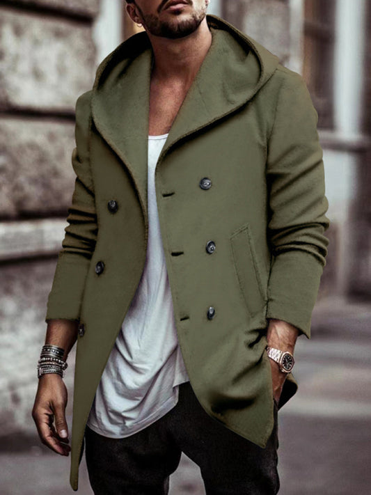 Men's mid-length lapel hooded double-breasted casual trench coat - Premium Jackets from kakaclo - Just $21.99! Shop now at Craftklart.store
