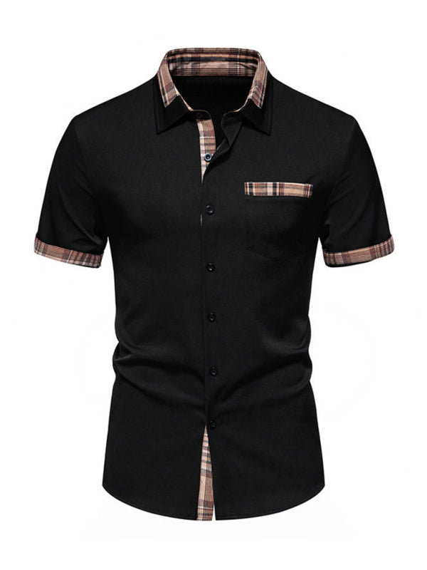 Men's Casual Collar Buttoned Plaid Color Block Short Sleeve Shirt - Premium Polo Shirt from Craftklart Dropship - Just $18.97! Shop now at Craftklart.store