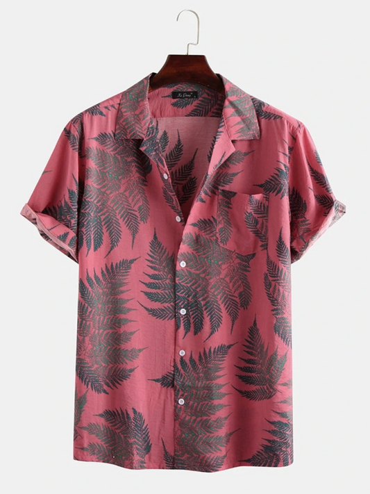 Men's Casual Loose Beach Wear Maple Leaf Print Short Sleeve Shirt - Premium Shirts & Tops from Craftklart Dropship - Just $12.95! Shop now at Craftklart.store