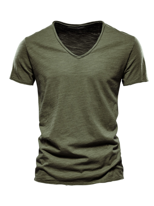 Men's New Solid Color Slub Cotton V-Neck Short Sleeve T-Shirt - Premium T-Shirt from Craftklart Dropship - Just $13.13! Shop now at Craftklart.store