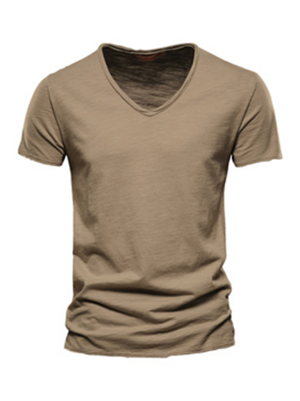 Men's New Solid Color Slub Cotton V-Neck Short Sleeve T-Shirt - Premium T-Shirt from Craftklart Dropship - Just $13.13! Shop now at Craftklart.store