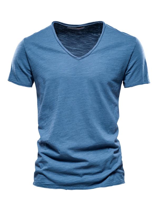 Men's New Solid Color Slub Cotton V-Neck Short Sleeve T-Shirt - Premium T-Shirt from Craftklart Dropship - Just $13.13! Shop now at Craftklart.store