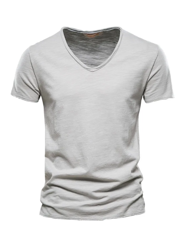 Men's New Solid Color Slub Cotton V-Neck Short Sleeve T-Shirt - Premium T-Shirt from Craftklart Dropship - Just $13.13! Shop now at Craftklart.store