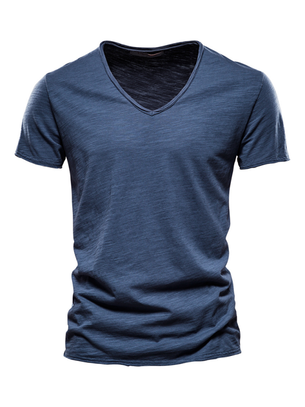 Men's New Solid Color Slub Cotton V-Neck Short Sleeve T-Shirt - Premium T-Shirt from Craftklart Dropship - Just $13.13! Shop now at Craftklart.store