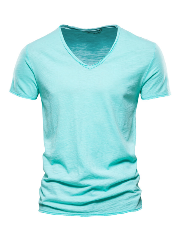 Men's New Solid Color Slub Cotton V-Neck Short Sleeve T-Shirt - Premium T-Shirt from Craftklart Dropship - Just $13.13! Shop now at Craftklart.store