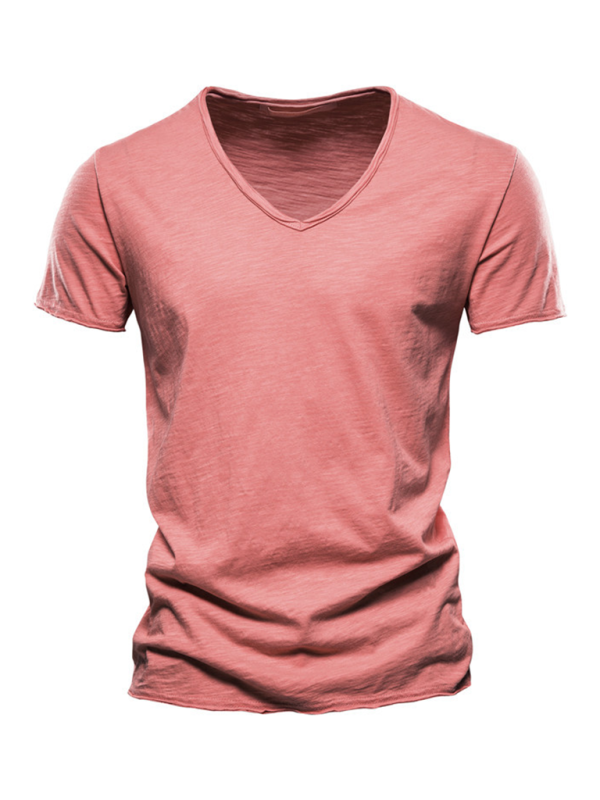 Men's New Solid Color Slub Cotton V-Neck Short Sleeve T-Shirt - Premium T-Shirt from Craftklart Dropship - Just $13.13! Shop now at Craftklart.store