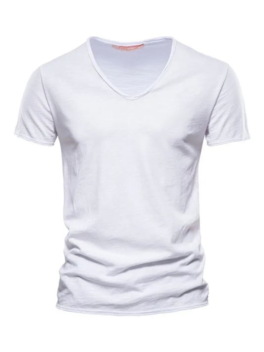 Men's New Solid Color Slub Cotton V-Neck Short Sleeve T-Shirt - Premium T-Shirt from Craftklart Dropship - Just $13.13! Shop now at Craftklart.store