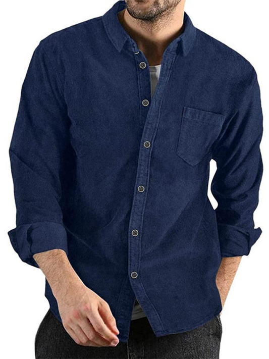 Long-sleeved  Corduroy Lapel Button Shirt