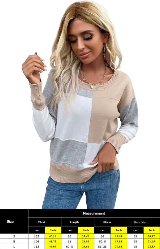 Women's Crew Neck Colorblock Pullover Sweater - Premium Shirts & Tops from Craftklart Dropship - Just $19.82! Shop now at Craftklart.store