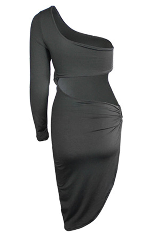 One Shoulder Long Sleeve Sexy Cutout Slit Dress - Premium Dress from Craftklart Dropship - Just $12.98! Shop now at Craftklart.store