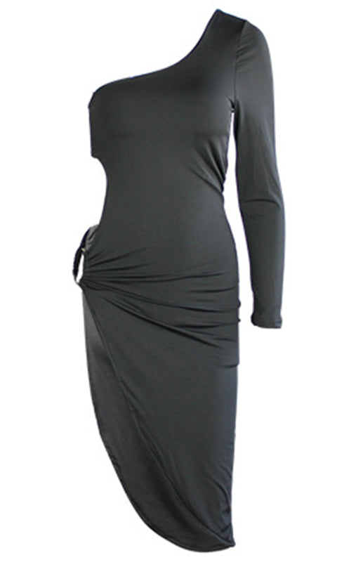 One Shoulder Long Sleeve Sexy Cutout Slit Dress - Premium Dress from Craftklart Dropship - Just $12.98! Shop now at Craftklart.store