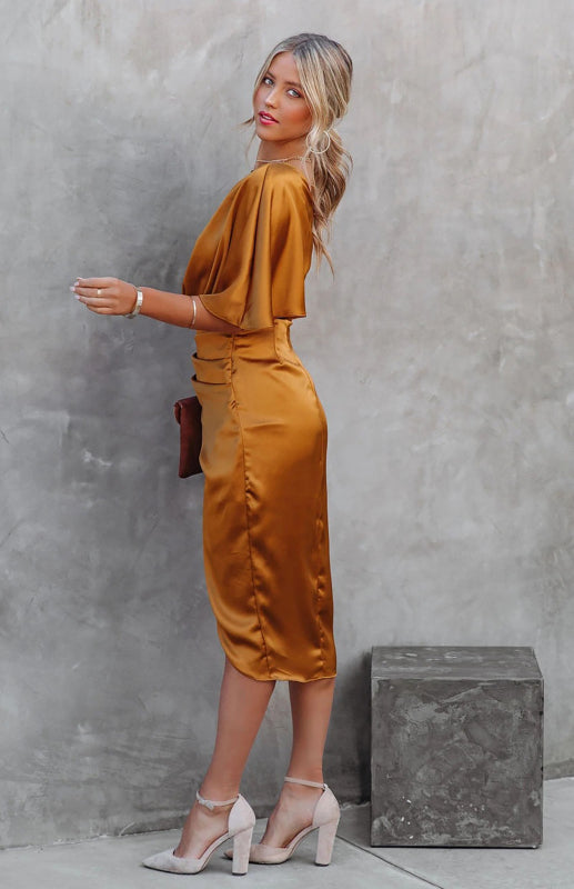 Women's One Sleeve Irregular Pleated Waist Skirt Dress - Premium Dresses from Craftklart Dropship - Just $15.98! Shop now at Craftklart.store