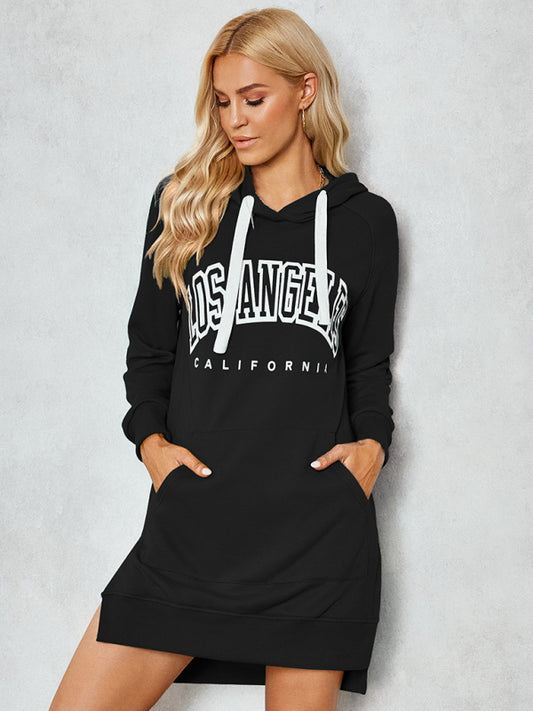 Women's Lettered Print Hooded Skirt Dress - Premium Hoodie from Craftklart Dropship - Just $27.51! Shop now at Craftklart.store