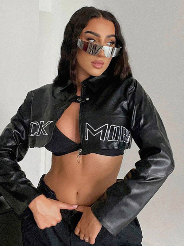 Women's Fashion Biker Letters Embroidered PU Leather Short Jacket - Premium Jackets from Craftklart Dropship - Just $20.50! Shop now at Craftklart.store