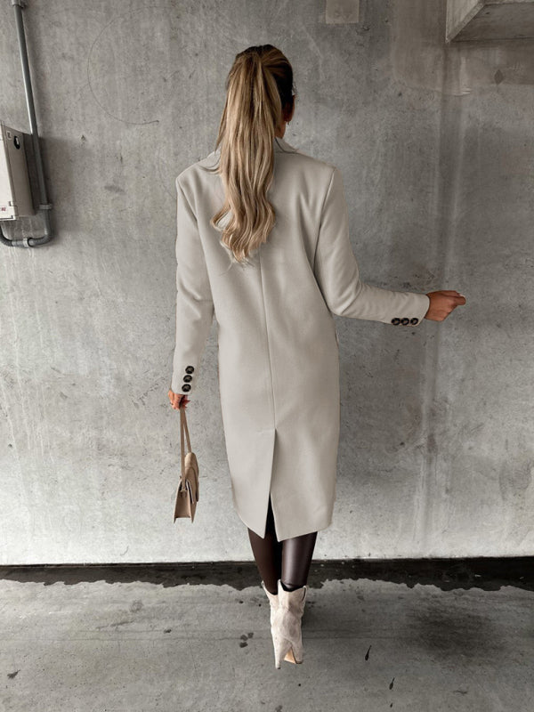 Women's Solid Color Long-sleeved Double-breasted Trench Coat