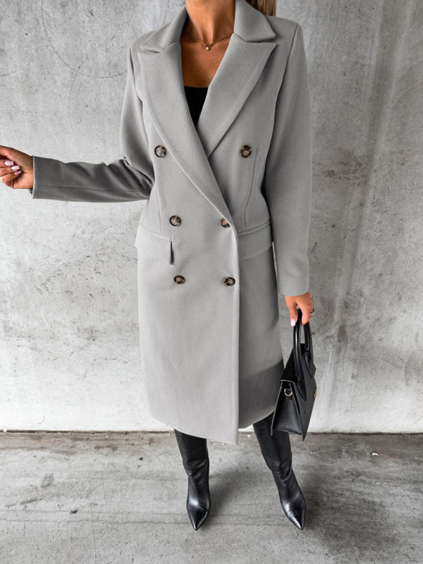 Women's Solid Color Long-sleeved Double-breasted Trench Coat