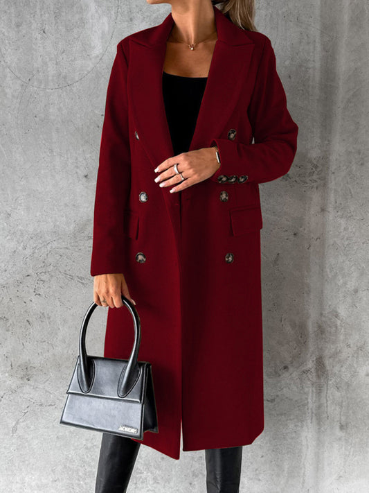 Women's Solid Color Long-sleeved Double-breasted Trench Coat