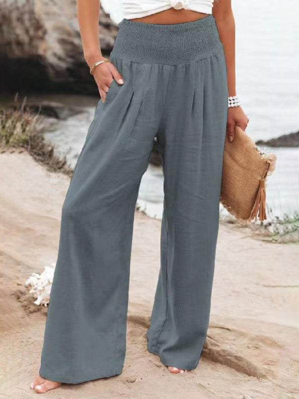 Women's Casual Wide-leg Slub Cotton Loose Trousers - Premium Pants from kakaclo - Just $9.98! Shop now at Craftklart.store