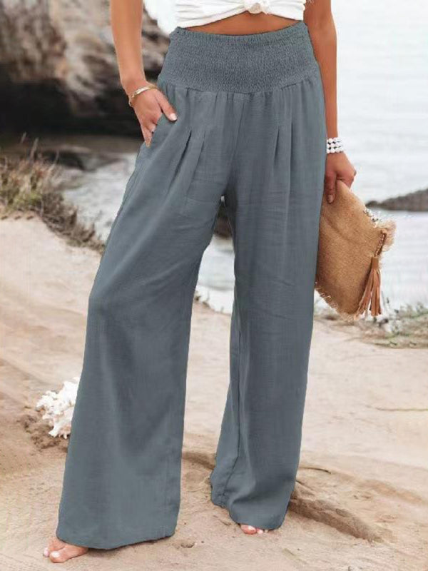 Women's Casual Wide-leg Slub Cotton Loose Trousers - Premium Pants from kakaclo - Just $9.98! Shop now at Craftklart.store