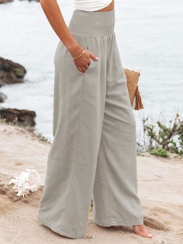 Women's Casual Wide-leg Slub Cotton Loose Trousers - Premium Pants from kakaclo - Just $9.98! Shop now at Craftklart.store