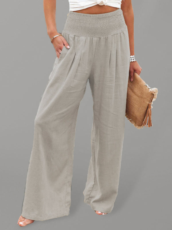 Women's Casual Wide-leg Slub Cotton Loose Trousers - Premium Pants from kakaclo - Just $9.98! Shop now at Craftklart.store