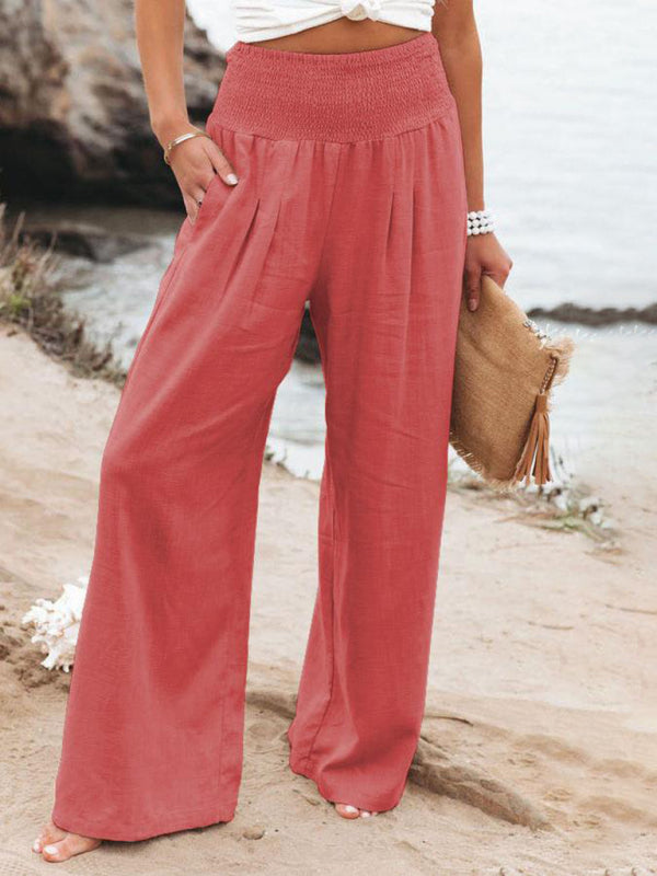 Women's Casual Wide-leg Slub Cotton Loose Trousers - Premium Pants from kakaclo - Just $9.98! Shop now at Craftklart.store
