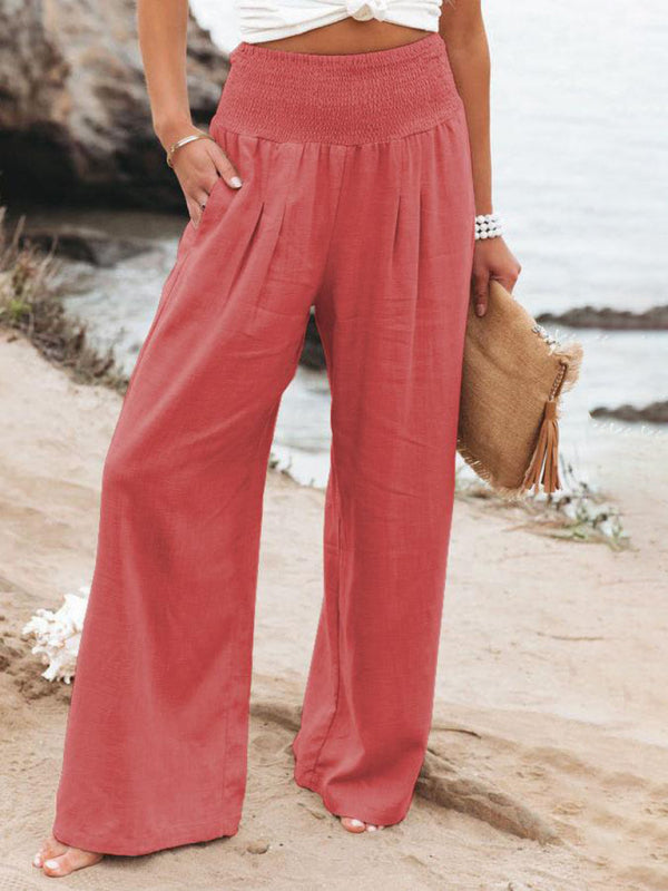 Women's Casual Wide-leg Slub Cotton Loose Trousers - Premium Pants from kakaclo - Just $9.98! Shop now at Craftklart.store