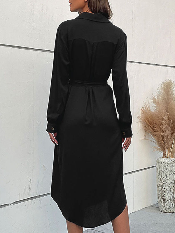 Women's Woven Lapel Long Sleeve Shirt Dress - Premium Dresses from kakaclo - Just $17.78! Shop now at Craftklart.store