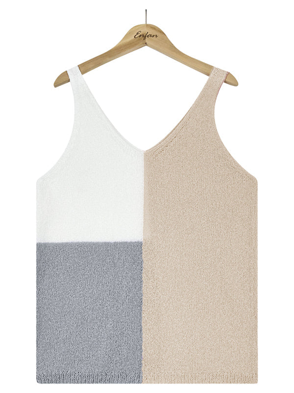 Women's Splicing Contrasting Color V-neck Casual Knit Tank Top - Premium Shirts & Tops from Craftklart Dropship - Just $14.83! Shop now at Craftklart.store