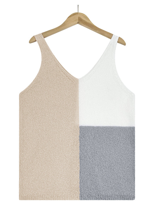 Women's Splicing Contrasting Color V-neck Casual Knit Tank Top - Premium Shirts & Tops from Craftklart Dropship - Just $14.83! Shop now at Craftklart.store