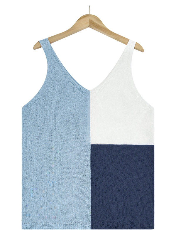 Women's Splicing Contrasting Color V-neck Casual Knit Tank Top - Premium Shirts & Tops from Craftklart Dropship - Just $14.83! Shop now at Craftklart.store