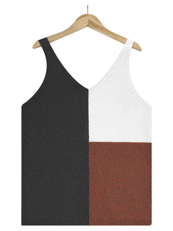 Women's Splicing Contrasting Color V-neck Casual Knit Tank Top - Premium Shirts & Tops from Craftklart Dropship - Just $14.83! Shop now at Craftklart.store