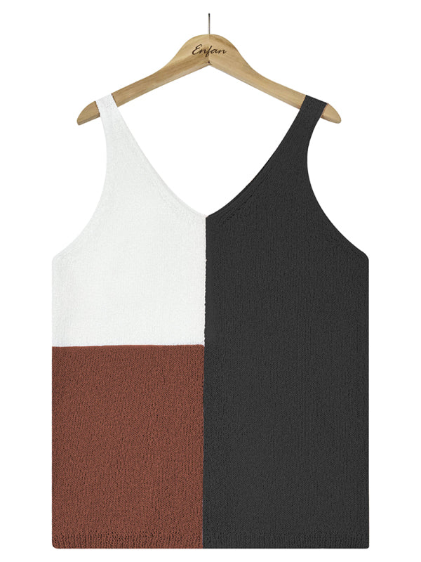 Women's Splicing Contrasting Color V-neck Casual Knit Tank Top - Premium Shirts & Tops from Craftklart Dropship - Just $14.83! Shop now at Craftklart.store
